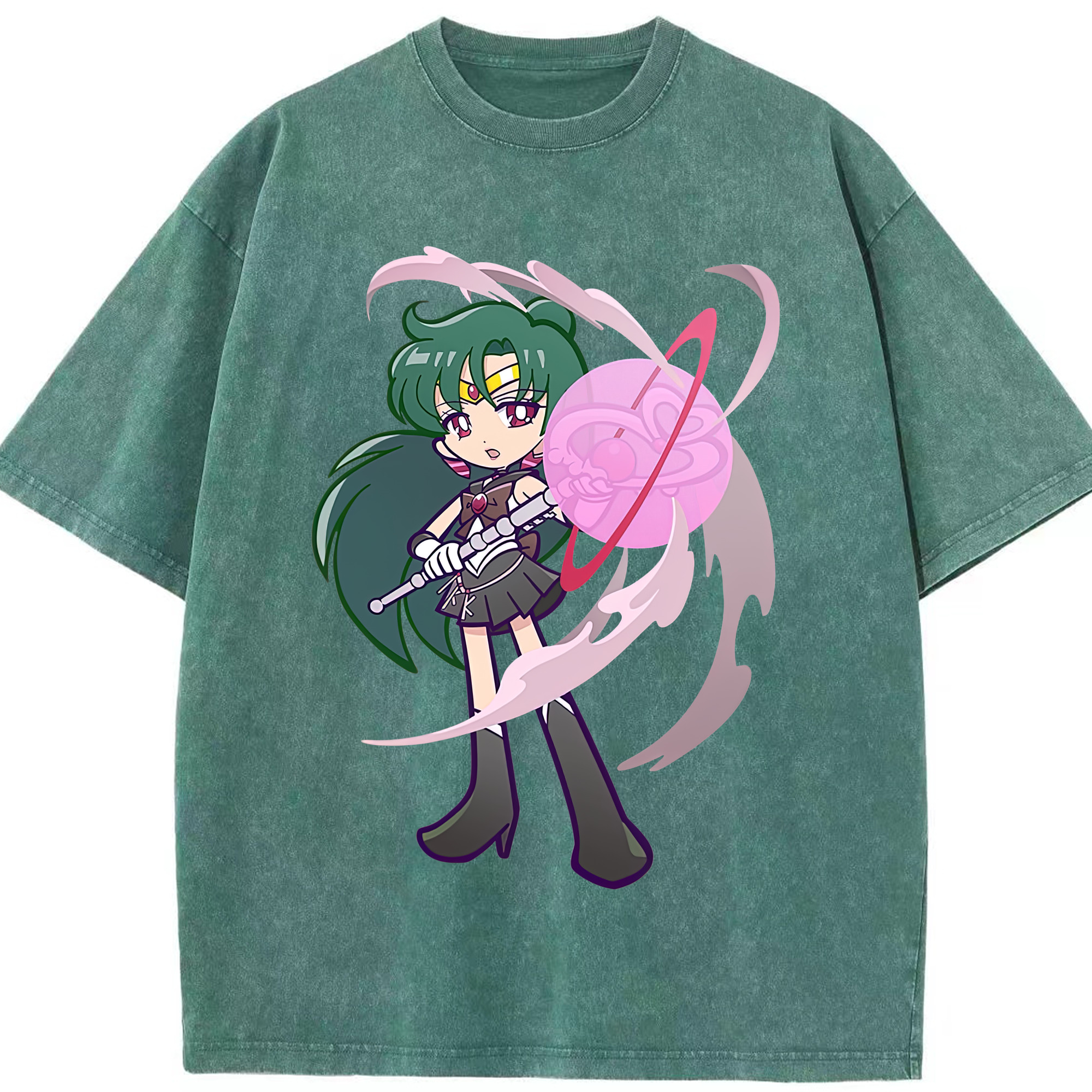 （画像用） 美少女戦士セーラームーン 冥王せつな Sailor Moon Meiou Setsuna 綿100% ヴィンテージ風 半袖Tシャツ（フロントプリント）